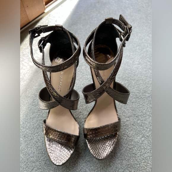 Nine West HENRIKA PEWTER Faux SNAKE High Heel Stiletto Sandals - Picture 3 of 11
